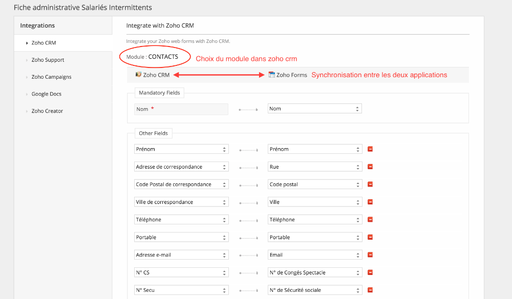 Syncronisation zoho Forms et Zoho CRM